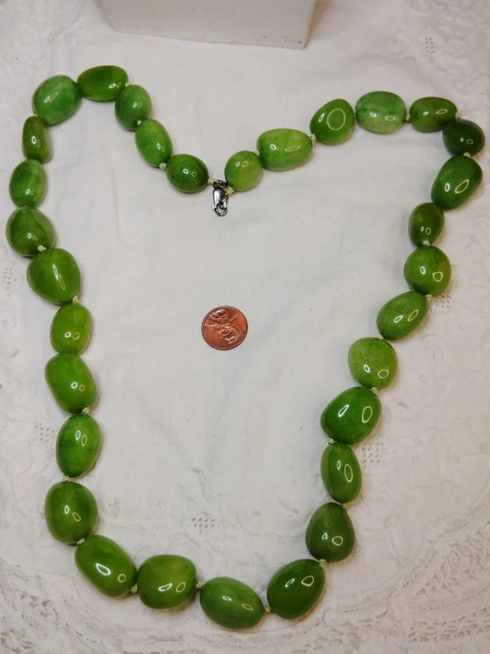 Sajen Sterling Silver Apple‑Green Quartzite Necklace – 26″ Hand‑Knotted